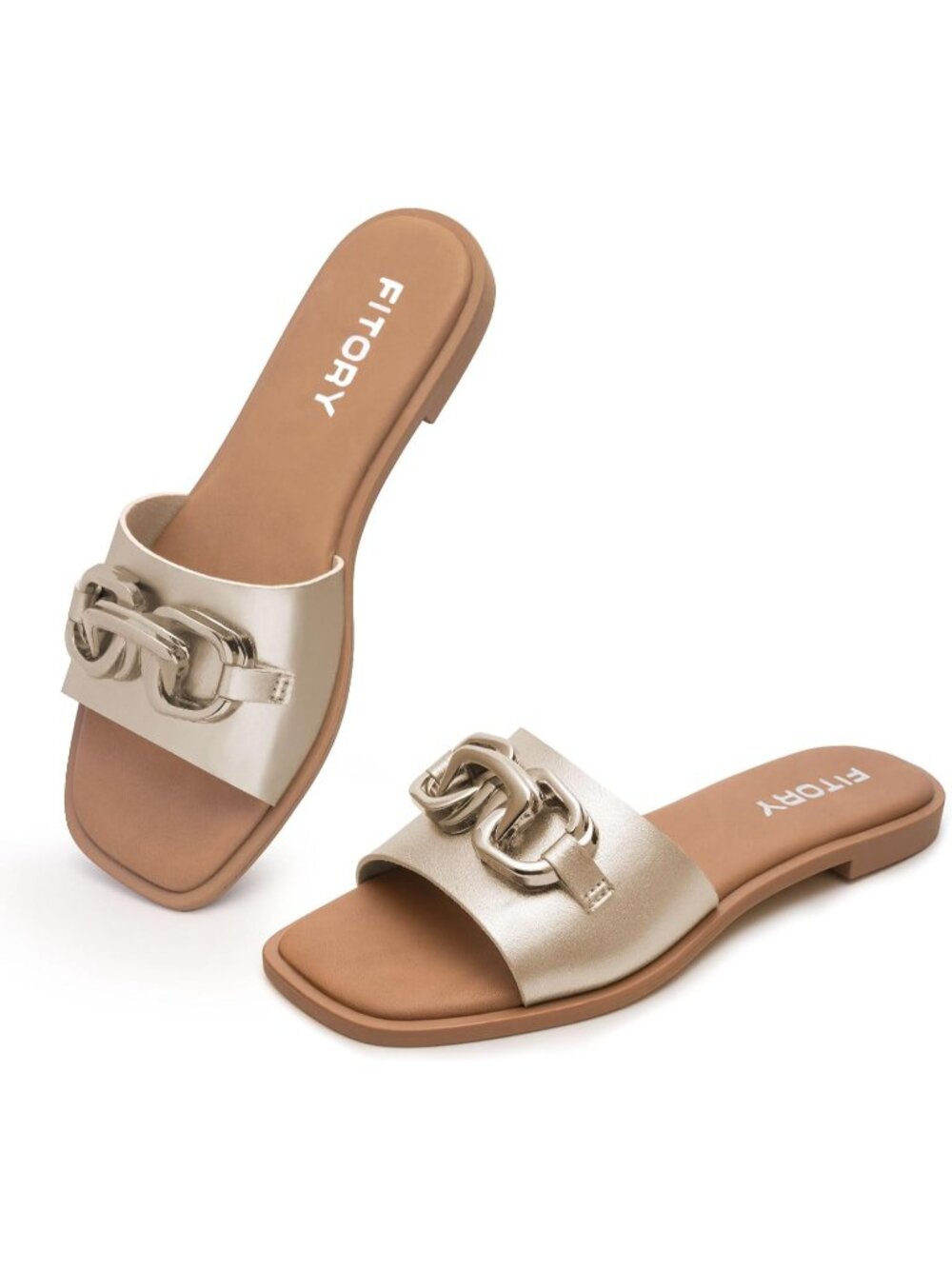 Women's Gold Flat Sandals Fashion Slides With Soft Leather Slippers for Summer